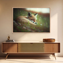 Load image into Gallery viewer, Cute Sleepy Fox Art, Animal Prints, Nature Art, Framed Canvas Print, Cute animal wall art, above sofa art
