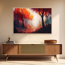 Load image into Gallery viewer, Autumn in the forest, orange and red leaves, framed canvas print, watercolor painting print on canvas, colorful wall art
