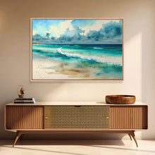 Load image into Gallery viewer, framed emerald green ocean art, beach wall art, framed wall art, living room wall decor, abstract landscape art, framed canvas print
