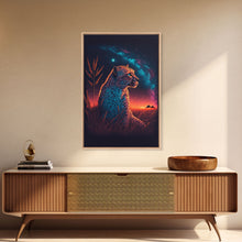 Load image into Gallery viewer, Cheetah Art Print, Framed Canvas Print, Leopard Art, Leopard Print, Retro Synthwave Art, Cheetah Wall Art, Cheetah Painting
