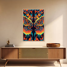 Carregar imagem no visualizador da galeria, Butterfly Fire Rorschach Art, Dual Meaning, Framed Canvas Print, Optical Illusion Art
