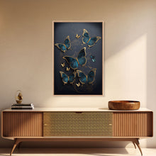 Load image into Gallery viewer, Blue Butterflies Canvas Print Wall Art, Blue and Gold Butterfly Canvas Painting, Butterfly Wall Decor, Home Gift, ready to hang decor
