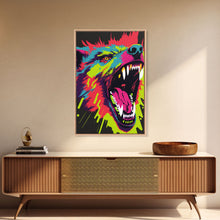 Cargar imagen en el visor de la galería, CHOMP! Wolf Bite! Framed Canvas Print, Unique Pop Art Style Animal Print
