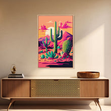 Load image into Gallery viewer, Pueblo Style Cactus, Still Life, Framed Canvas Print, Western Decor, Midwest Style Art, Arizona Desert Art
