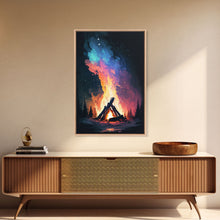 Carregar imagem no visualizador da galeria, Campfire Print, Framed Canvas Art, Original Artwork, Hiking, Up North, Lake Life, Cabin Decor
