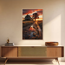 Load image into Gallery viewer, Country Lane Sunset Canvas Print, Country Roads, Dirt Road Art, Primitive Decor
