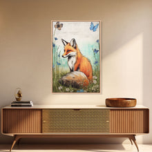 Load image into Gallery viewer, Fox Art Print, Boho Wall Decor, Woodland Animals, Nursery Minimalist Baby Room, Earth Tone Monochromatic, Modern Gender Neutral, Canvas Art
