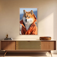 Load image into Gallery viewer, Shiba Inu Wall Print, Dog Wall Art, Animal Art, Orange Jacket, Funny Wall Art, Framed Wall Art, Framed Canvas, Wall Print, Wall Canvas
