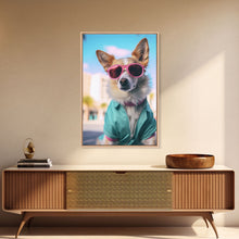 Cargar imagen en el visor de la galería, Corgi Wall Print, Dog Wall Art, Dog Sunglasses, Teal Shirt, Funny Wall Art, Framed Wall Art, Framed Canvas, Wall Print, Wall Canvas
