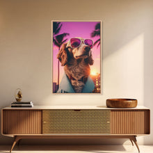 Load image into Gallery viewer, Dachshund Wall Print, Dog Wall Art, Dog Sunglasses, Dog In Teal Shirt, Funny Art, Framed Wall Art, Framed Canvas, Wall Print, Wall Canvas
