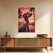 Load image into Gallery viewer, Dachshund Wall Print, Dog Portrait, Dog Sunglasses, Dog In Pink Suit, Dog Art Print, Framed Wall Art, Framed Canvas, Wall Print, Wall Canvas
