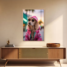 Load image into Gallery viewer, Cocker Spaniel In Sunglasses Pink Shirt Wall Print, Dog Portrait, Dog Art Print, Framed Wall Art, Framed Canvas, Wall Print, Wall Canvas
