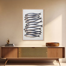 Load image into Gallery viewer, Sardines Art Print - Framed Canvas Art - Oil Painting Still Life Print - French Kitchen Art - Restaurant Art - Sardine Still Life - Fish Art
