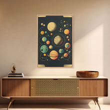 Carregar imagem no visualizador da galeria, Art Deco Inspired Planetary Solar System Art, Framed Canvas Print, Cute Nursery Decor
