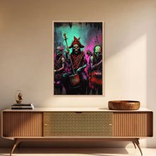 Load image into Gallery viewer, Death Metal Skeletons, Medieval Heavy Metal Undead Band Art, Framed Canvas Print, Unique Office Large Wall Art, Mancave Art
