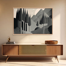 Carregar imagem no visualizador da galeria, Art Deco Style Greyscale Landscape, Monochromatic Drab and Dreary art, framed canvas print, large format art
