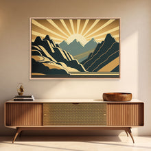 Carregar imagem no visualizador da galeria, Art Deco Style Mountain landscape at Sunset, Framed Canvas Print, Large Format Wall Art, Huge Wall Decor
