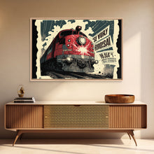 Load image into Gallery viewer, Fictional Soviet Propaganda Train Poster, Framed Canvas Print, Large Wall Art, USSR Art
