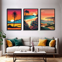 Load image into Gallery viewer, Desert Art, California Themed Wall Art, Framed Canvas Prints, 3 Piece Wall Art, 3 Panel Triptych Art, Retro Style, Orange Hues Art
