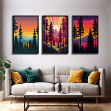 Load image into Gallery viewer, 3 Piece Framed Canvas Wall Art Retro Forest Nature Scenery Minimalist Canvas Print Modern Home Artwork Decoration for Living Room
