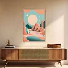 Load image into Gallery viewer, Scandinavian Inspired Midwestern Pop Art, Minimalist Boho Style Desert Landscape, Framed Canvas Print, Western Abstract Art
