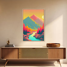 Load image into Gallery viewer, Surrealist Pop Art, Pink Turquoise Landscape Art, Framed Canvas Print, Minimalist Art

