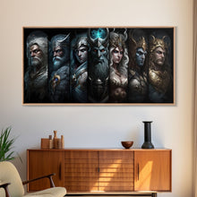 Load image into Gallery viewer, The Æsir, Aesir, Old Norse Gods, Framed Canvas Print, Norse Mythology, Scandinavian Mythology Fantasy Art
