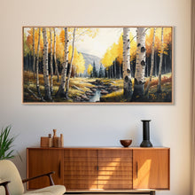 Load image into Gallery viewer, Birch Tree Wall Art, Nursery Forest, Framed Forest Canvas Print, Birch Trees, Watercolor, Landscape Forest Art
