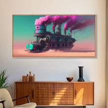 Carregar imagem no visualizador da galeria, Futuristic Steampunk / Cyberpunk Mashup Art, Steampunk Riverboat In A Desert, Framed Canvas Print, Scifi Wildwest Decor
