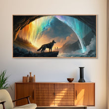 Load image into Gallery viewer, Fenrir, Mythological Wolf, With Bifrost. Norse Mythology Fantasy Art, Framed Canvas Print, Nordic Art
