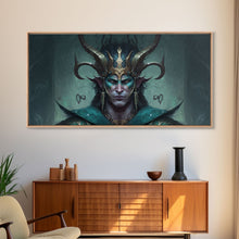 Carregar imagem no visualizador da galeria, Aesthetic Loki the Trickster God, Norse Mythology, Framed Canvas Print, Extra Large Art, Fantasy Decor, Pastel Aesthetic Art
