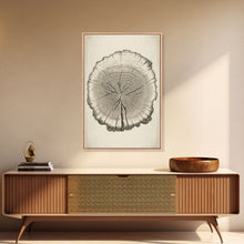 Load image into Gallery viewer, Framed Wall Art Canvas Print, Tree Cross Section, Tree Rings, Rustic Art, Farmhouse Decor, Oak Wood Tree Rings, Illustration, Gift For Him
