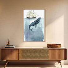 Load image into Gallery viewer, Framed Wall Art Blue Whale Painting, Watercolor Painting, Whale Print, Whale and Boat, Whale Nursery, Humpback Whale, Framed Wall Art
