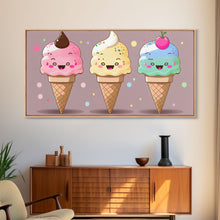 Load image into Gallery viewer, Ice Cream Wall Art, Framed Canvas Print, Cute Kawaii Art, Anime Style Wall Art, Ice Cream Parlor Art, Ice Cream Shop

