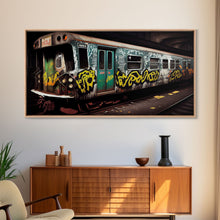 Carregar imagem no visualizador da galeria, Graffiti Subway Car - Cool Wall Art -Framed Canvas Print - Unique Wall Decor - Framed Art - Train Car With Graffiti
