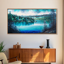 Load image into Gallery viewer, Blue Lake Art | Framed Canvas Print | Blue Lake Painting | Oregon Lake House Decor | Guest Room Landscape Painting | Cascade Lakes Painting
