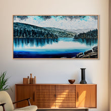 Load image into Gallery viewer, Blue Lake Art | Framed Canvas Print | Blue Lake Painting | Oregon Lake House Decor | Guest Room Landscape Painting | Diamond Lake Painting
