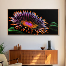 Load image into Gallery viewer, Neon Flowers Wall Art, Framed Canvas Print, Original Flower Painting, Mother's Day Gift, Floral Decor, Black Background Flower Art
