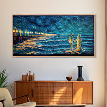 Load image into Gallery viewer, Couple Standing On The Beach, Abstract Art, Framed Canvas Print, Wood Framed Wall Art, Gift For Couples, Gift, Van Gogh Style Art
