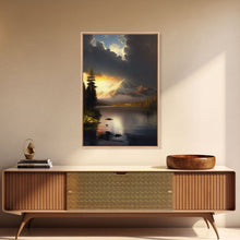Load image into Gallery viewer, Framed Canvas Wall Art Wood Panel Effect Mountain Range Top Print Modern Art Rustic Decor for Living Room, Original Mountain Painting

