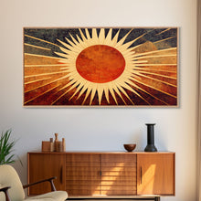 Carregar imagem no visualizador da galeria, Abstract Midcentury Modern Sunburst, Canvas Print, Art Deco Style wall art, sun with sun rays, sun burst, boho style
