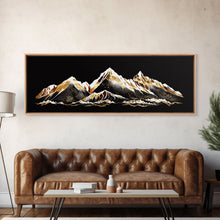 Carregar imagem no visualizador da galeria, Black &amp; Gold Mountain Landscape Painting, Framed Canvas Print, Panoramic Art, Extra Wide Art, Center Piece Decor, 24 x 72 Art, Huge Art
