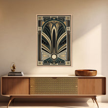 Carregar imagem no visualizador da galeria, Art Deco Wall art, Framed Canvas Print, Art Deco, Gold &amp; green art, Geometric art, Midcentury Modern, Stained glass art, Office decor
