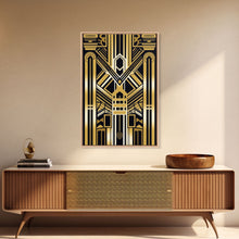 Carregar imagem no visualizador da galeria, Art Deco Pattern Wall art, Framed Canvas Print, Art Deco, Gold art, Geometric art, Wall decor, Midcentury Modern, Lines art, Wall decor
