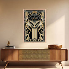 Load image into Gallery viewer, Art Deco Pattern Wall art, Framed Canvas Print, Art Deco, Gold &amp; black art, Geometric art, Office wall art, Abstract art, Original painting
