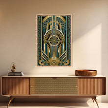 Carregar imagem no visualizador da galeria, Art Deco Pattern Wall art | Framed Canvas Print | Art Deco | Gold &amp; green art | Wonderful art | Lines art | Geometric art | Living room art
