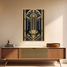 Carregar imagem no visualizador da galeria, Art Deco Pattern Wall art, Framed Canvas Print, Art Deco, Gold &amp; black art, Wonderful art, Lines art, Blue colors, Abstract art, Patterns
