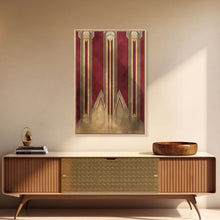 Load image into Gallery viewer, Art Deco Pattern Wall art - Framed Canvas Print - Art Deco - Abstract art - Gold &amp; red art - Lines art - Living room art - Office decor
