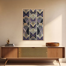 Load image into Gallery viewer, Art Deco Pattern Wall art, Framed Canvas Print, Art Deco, Pattern art, Yellow &amp; purple art, Stained glass art, Abstract nature, Office decor
