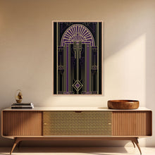 Carregar imagem no visualizador da galeria, Art Deco Wall art, Framed Canvas Print, Art Deco, Gold &amp; purple art, Living room art, Stained glass art, Office decor, Abstract art
